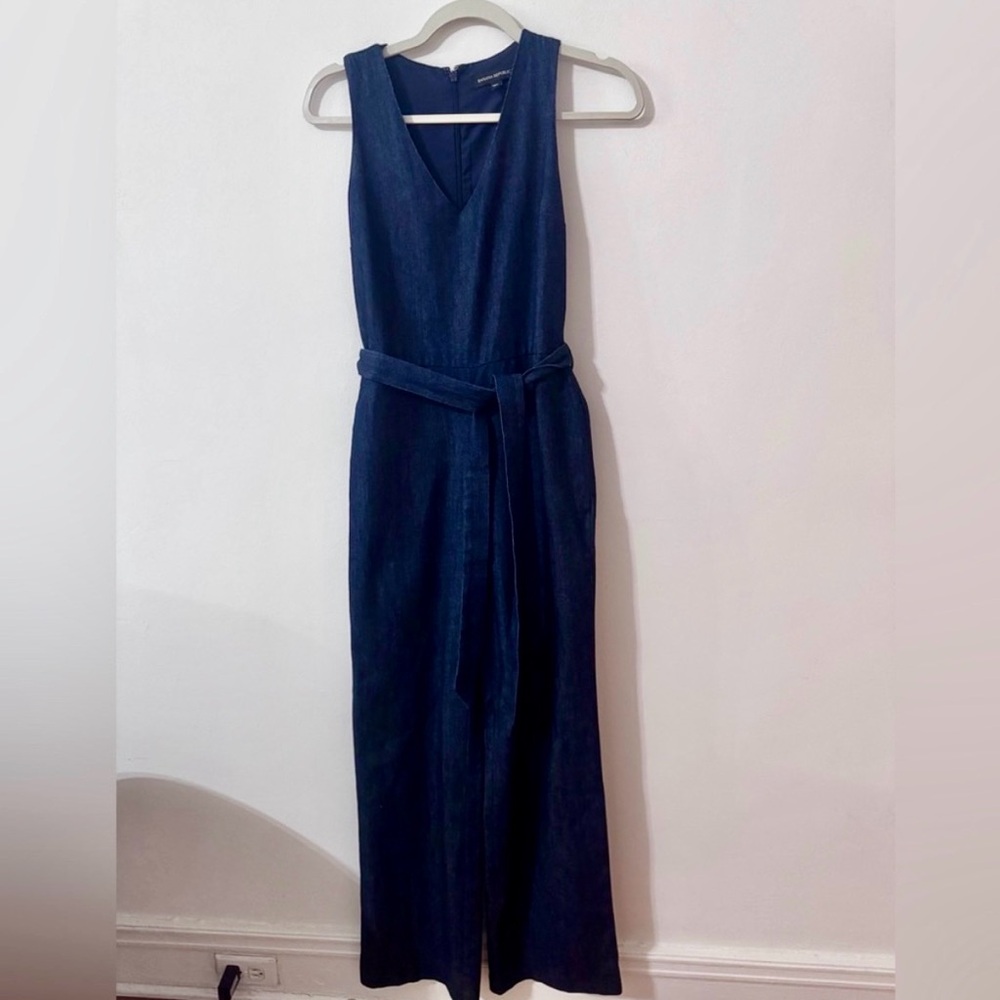 Banana Republic Deep Blue Denim Belted Jumpsuit